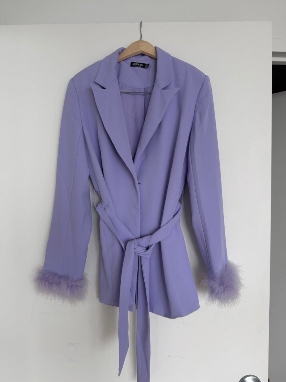 Nasty Gal Lilac Feather Cuff Belted Blazer - Picture 4 of 7